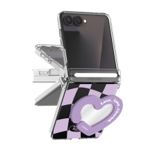 [TryCozy] 하트 체커보드 Z플립시리즈 오토 힌지 클리어 하드케이스+미러 스마트톡