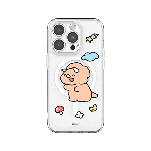 [TryCozy] 삐뚤빼뚤 공룡 클리어 렌즈가드 맥세이프 케이스