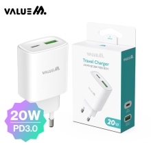 [밸류엠] 가정용 20W(PD3.0+QC3.0) 2포트 고속 분리형 충전기(케이블 미포)_화이트