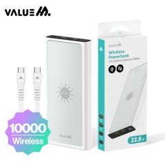 [밸류엠] 고속 무선충전 PD 22.5W 보조배터리 10000mAh(CtoC 0.2M 25W 케이블+흡착패드 포함)_화이트
