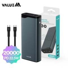[밸류엠] 고속 메탈 PD 22.5W 보조배터리 20000mAh(CtoC 25W 0.2M 케이블 포함)_다크그레이