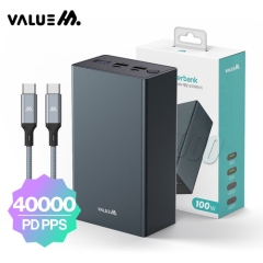 [밸류엠] 초고속 메탈 PD 100W PPS 보조배터리 40000mAh(CtoC 60W 0.5M 패브릭 케이블 포함)_다크그레이