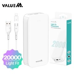 [밸류엠]라이트 핏 보조배터리 20000mAh(CP 0.2M 원형 케이블 포함)