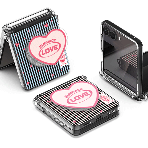 [TryCozy] 스몰 하트 패턴 Z플립시리즈 오토 힌지 클리어 하드케이스+아크릴 스마트톡