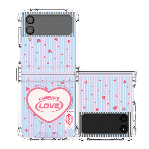 [TryCozy] 스몰 하트 패턴 Z플립시리즈 힌지보호 투명범퍼케이스+아크릴 스마트톡