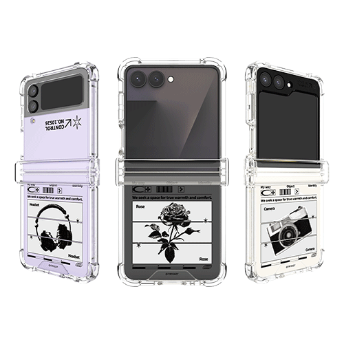 [TryCozy] 블랙 아트웍 Z플립시리즈 힌지보호 투명범퍼케이스