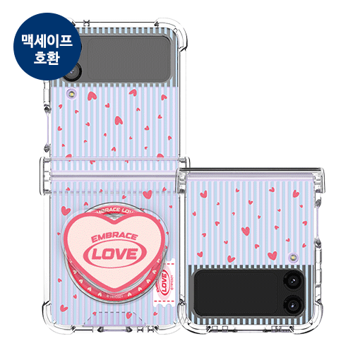 [TryCozy] 스몰 하트 패턴 Z플립시리즈 힌지보호 마그네틱 투명범퍼케이스+투명 마그네틱 톡