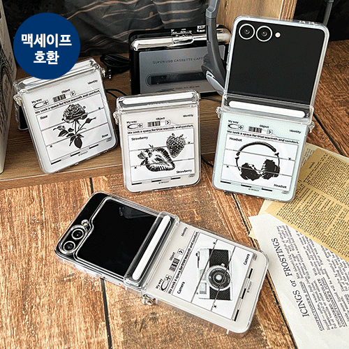 [TryCozy] 블랙 아트웍 Z플립시리즈 오토 힌지 마그네틱 클리어 하드케이스(맥세이프 호환)