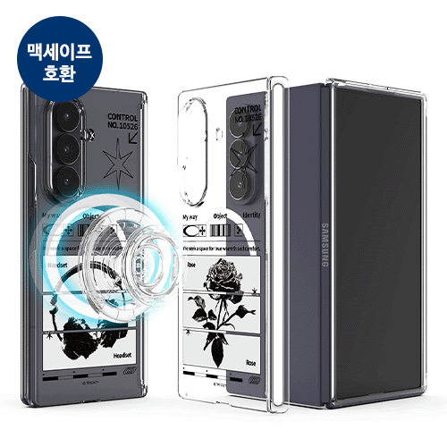 [TryCozy] 블랙 아트웍 Z폴드 오토 힌지 마그네틱 클리어 하드케이스