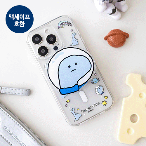 [TryCozy] 삐뚤빼뚤 공룡 우주 클리어 렌즈가드 마그네틱 젤하드 케이스+투명 마그네틱 톡