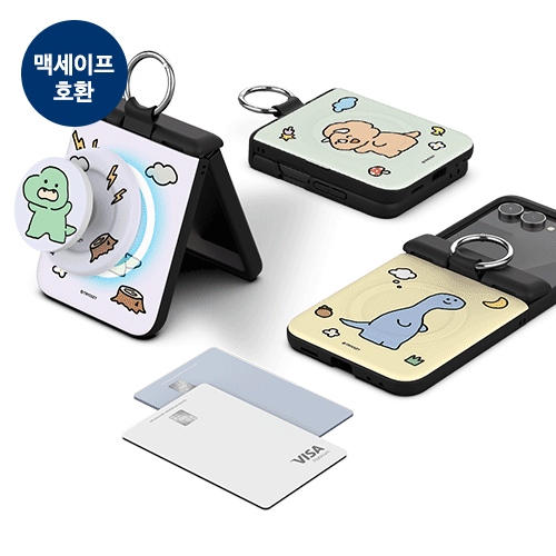 [TryCozy] 삐뚤빼뚤 공룡 Z플립 오토 힌지 마그네틱 카드도어범퍼케이스