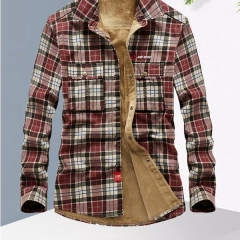 JEEP SPIRIT 남성용 두꺼운 양털 긴팔 셔츠, 도시 라펠 가디건, 슬림핏, 따뜻한 캐주얼 격자 무늬 탑, 가을 겨울 패션