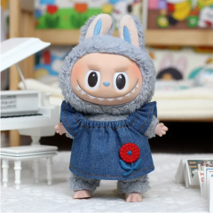 라부부 인형옷 10cm 코튼 인형 데님 플러터 슬리브 드레스 인형옷 교체용 투피스 세트