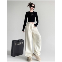 넓은 다리 바지 여자 겨울 2025 새로운 양면 양털 높은 허리 느슨한 스트레이트 바지 따뜻한 캐주얼 바지