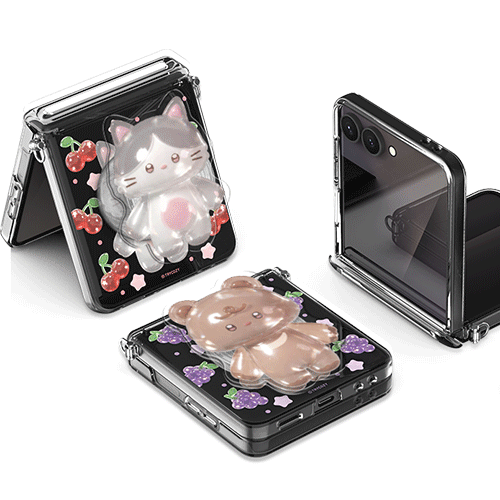 [TryCozy] 젤리 버디 Z플립시리즈 오토 힌지 클리어 하드케이스+아크릴 스마트톡