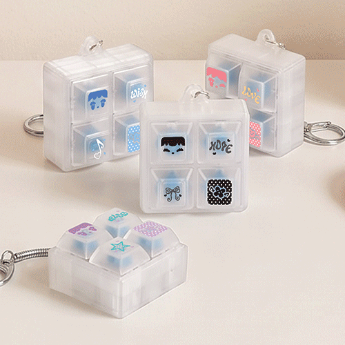 [TryCozy] 러블리 페이스 LED 반투명 네모 키캡 키링 단품